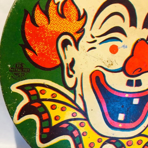 Vintage US Metal Toy Noise Maker / Clown / Wooden Handle / Litho Circus - Picture 5 of 5
